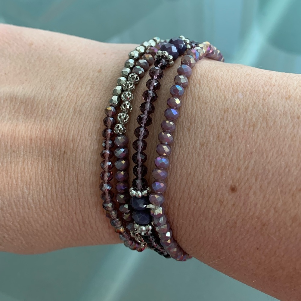 Set of 4 Purple sparkly, beaded Bracelets